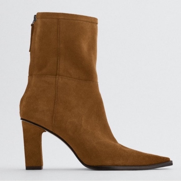 ZARA Split Suede Mid-Heel Ankle Boots Brown ‎ Size 41 - Picture 1 of 11